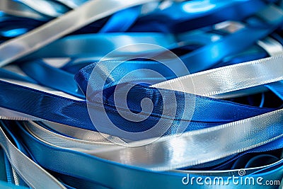 Elegant coquette style blue and white hair ribbons for aesthetic appeal and charm Stock Photo