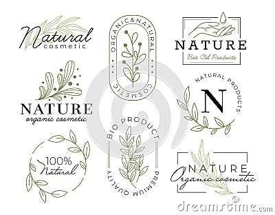 Elegant cosmetics labels with inscriptions Vector Illustration