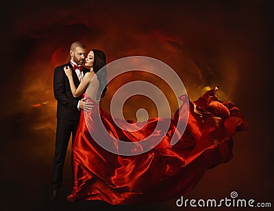 Elegant Couple Dancing in Love, Woman in Red Clothes and Lover Stock Photo