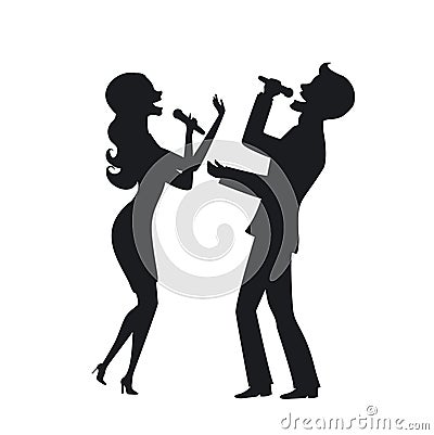 Elegant couple singing karaoke Vector Illustration