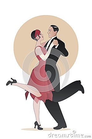 Elegant couple wearing 20`s style clothes dancing charleston. Ve Stock Photo