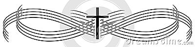 Elegant cross tattoo with lines isolated Vector Illustration