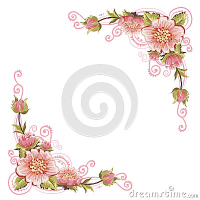 Elegant curves flower corners Vector Illustration