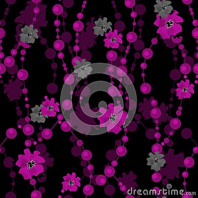 Elegant cute flowers seamless pattern on black Stock Photo