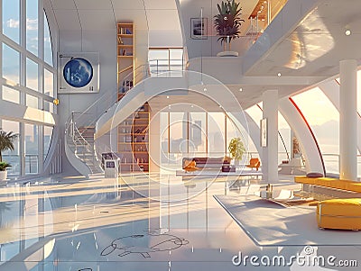 Elegant 3D Rendered Social Media Dashboard with Seamless Digital Ecosystem and Sleek User Interface Widgets Stock Photo