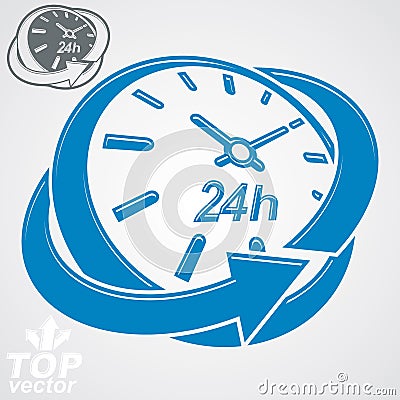 Elegant 3d vector round 24 hours clock, around-the-clock Vector Illustration