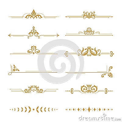 Elegant damask dividers. Vintage boutique flower divider, gold floral ornament and wedding book frames design elements Vector Illustration