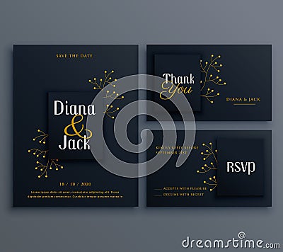 Elegant dark wedding card invitation template Vector Illustration