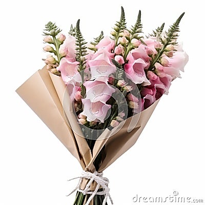 Elegant Dau Al Set Style Bouquet Of Pink Flowers Wrapped In Brown Paper Stock Photo