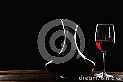 Elegant decanter and glass with red wine Stock Photo