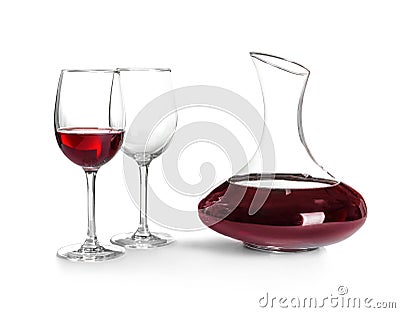 Elegant decanter with red wine Stock Photo