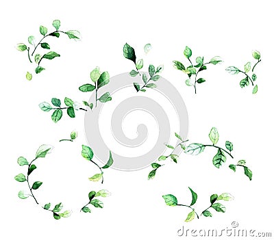 Elegant decorative floral frames with green leaves and branches in watercolor style. Perfect design elements for save the date car Vector Illustration