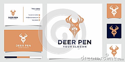 Elegant deer pen logo design and business card. Premium Stock Photo