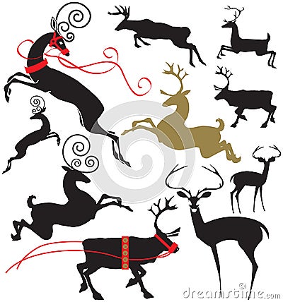 Elegant deer silhouettes Vector Illustration