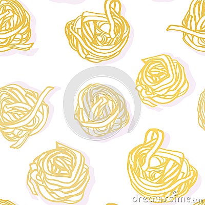 Delicious tempting hand drawn noodle pattern. Vector Illustration