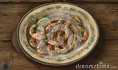 An elegant and delicious plate of garlic shrimp with parsley, healthy and protein-rich food. Generative AI Stock Photo