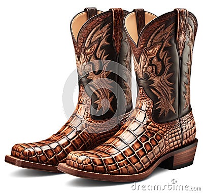 Pair of Brown Crocodile Skin Cowboy Boots Stock Photo