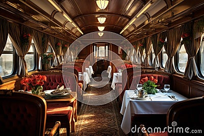 Elegant Dining interior train. Generate Ai Stock Photo