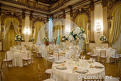 Elegant dining room set up for a wedding Rome Italy. Stock Photo