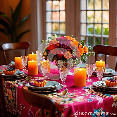 Elegant dinner setting arrangement for fancy special occasion such as wedding Stock Photo