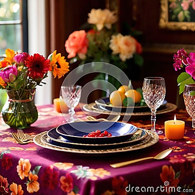 Elegant dinner setting arrangement for fancy special occasion such as wedding Stock Photo