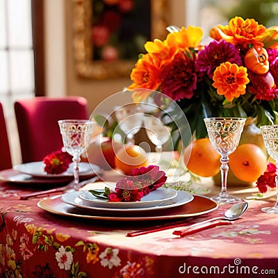 Elegant dinner setting arrangement for fancy special occasion such as wedding Stock Photo