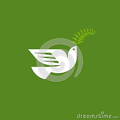 Elegant dove. Flat style vector logo template of white pigeon Vector Illustration