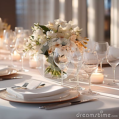 Elegant Eats: The Perfect Dining Setup for Receptions Stock Photo