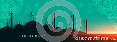 Elegant eid mubarak mosque banner festival design Vector Illustration