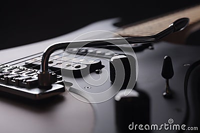 Elegant electric guitar close up view from body Stock Photo