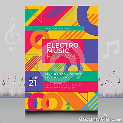 Elegant colorful electronic music festival flyer in creative style with modern sound wave shape design Vector Illustration