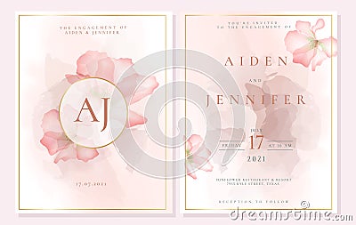 Elegant engagement invitation template with orchid in pink pastel color Vector Illustration