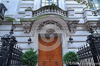 Elegant entrance to baroque style stone apartment building Stock Photo