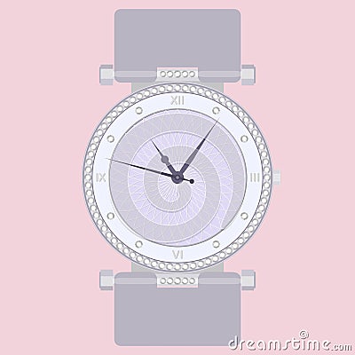 Elegant fashion women's wrist watch with gems Vector Illustration