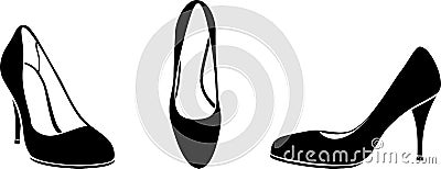 Elegant female shoes. Three flat icons Vector Illustration