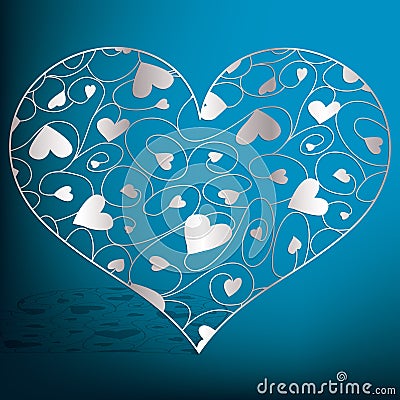 Elegant filigree heart Valentine`s Day card Vector Illustration