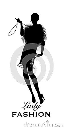 Elegant flapper. Stylish woman silhouette wearing 20`s style Stock Photo