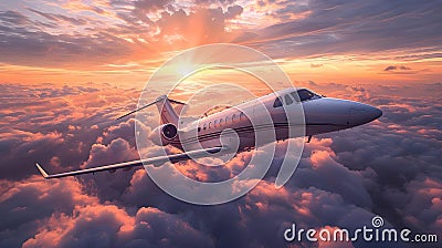 Elegant Flight At Sunset: Business Travel Elevated. Concept Business Travel, Sunset Photography, Stock Photo