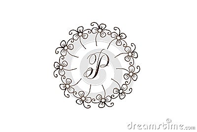 Elegant Floral Circle Vintage Style Letter P Logo Design. Vector Illustration