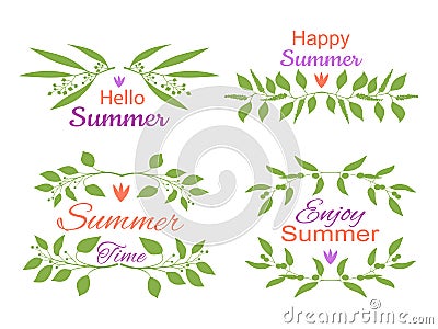 Elegant floral decorative elements set with summer invitations Vector Illustration