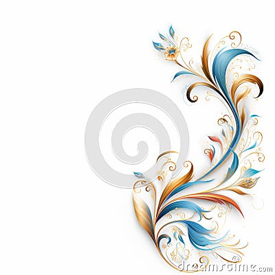 Colorful Fantasy Realism: Blue And Orange Floral Pattern On White Background Stock Photo