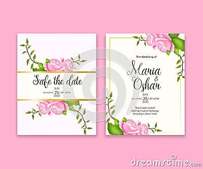 Elegant floral frame wedding card or invitation card safe the date template with background pink abstract. Illustration Vector Illustration