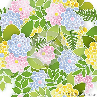 Elegant floral seamless background with 3d paper flowers Vector Illustration