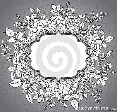 Elegant floral template with graphic bush roses and leaves. Vector Illustration