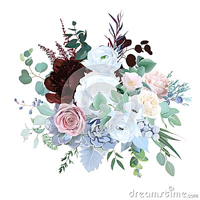 Elegant floral vector bouquet with burgundy red peony Vector Illustration