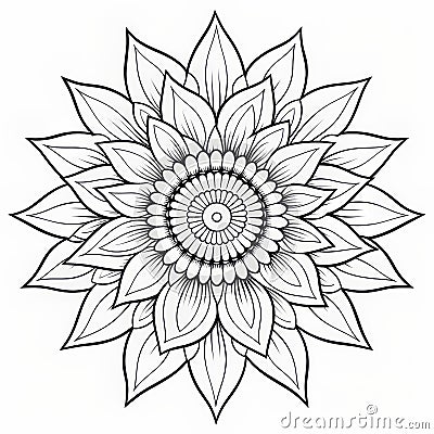 Elegant Flower Design For Coloring Adults Stock Photo