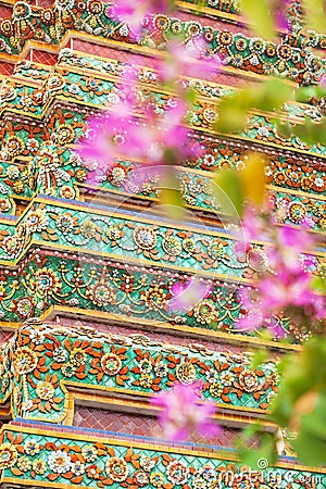 Elegant flower mosaic tiles of stupa, Wat Pho, Thailand Stock Photo