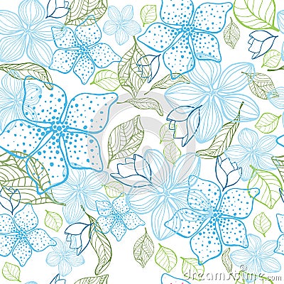 Elegant flower seamless background. Blue set. Hand drawn Vector Illustration