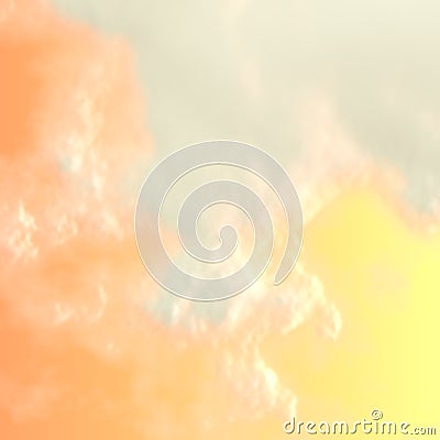 Elegant fluffy white clouds on gradient sunny orange yellow background Stock Photo