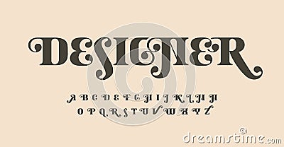 Elegant font alphabet letters. Playful curls serif typographic design. Vintage ornamental letter set for gentle logo Vector Illustration